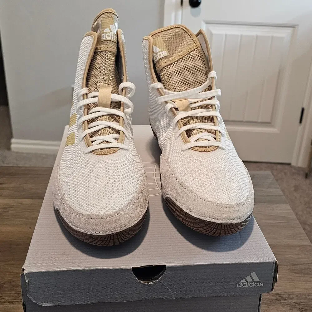 Adidas Tech Fall 2.0 Wrestling Shoe Men Sz 12 White Gold Suede Stability Support - Picture 2 of 9